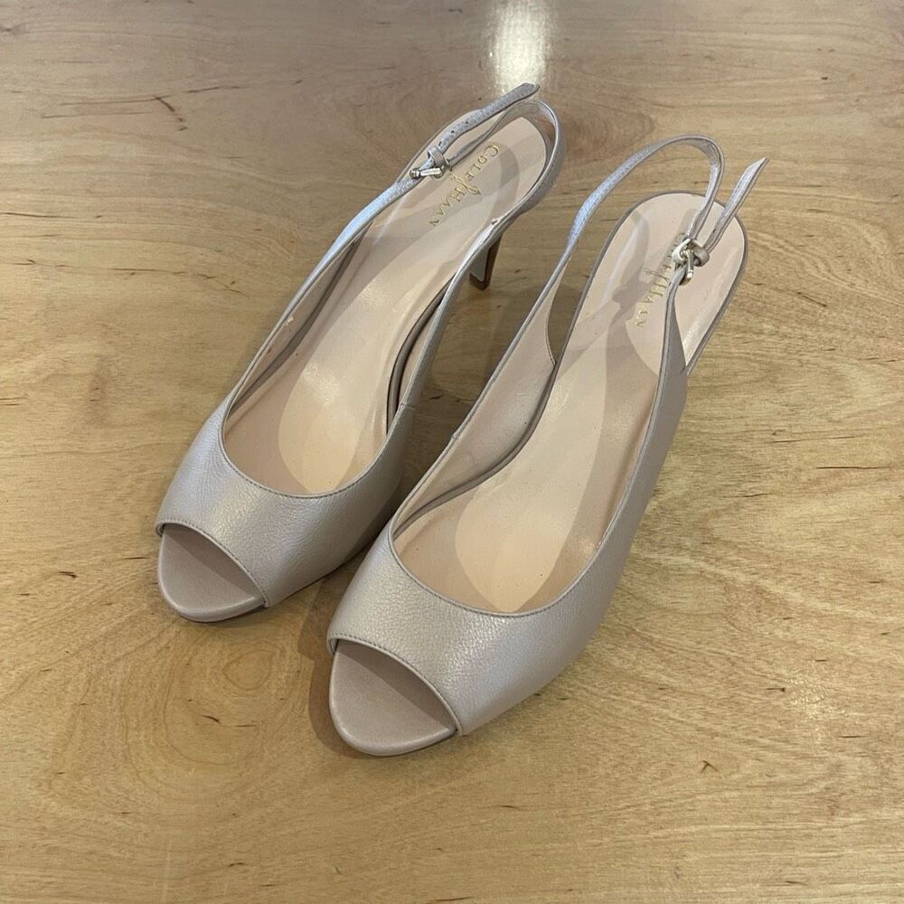 Cole Haan Womens Leather Peep Toe Maya Slingback Heel Pumps Nude Size 9B NWOT